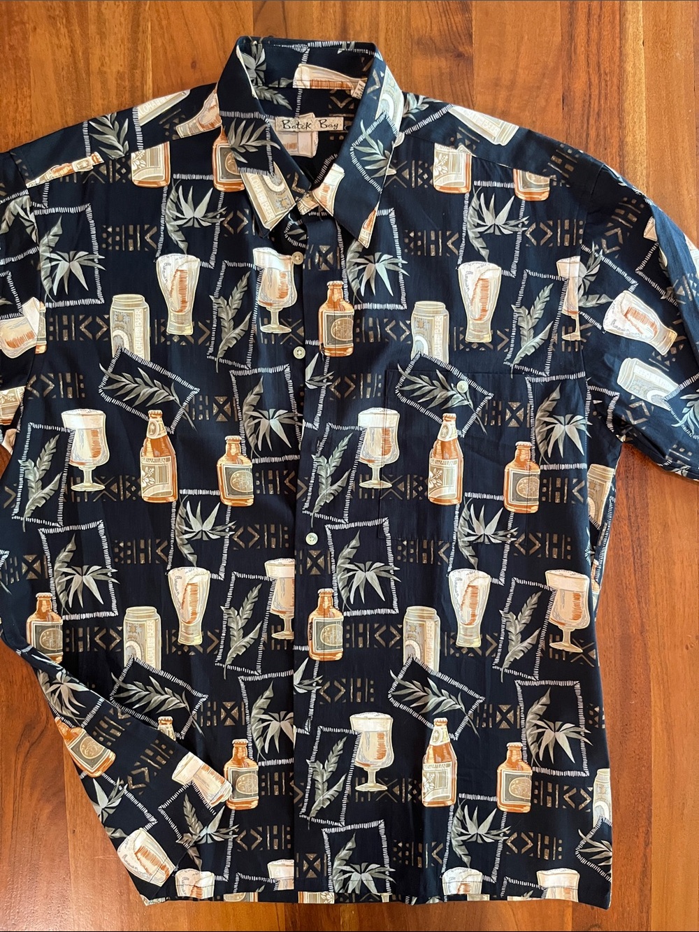 Tropical Tiki 🌴 Beer Print Dadcore Button-Up Cotton Hawaiian 🌺 Shirt